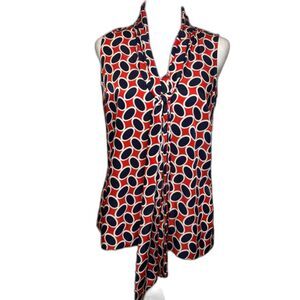 New York & Company Red Blue Pattern No Sleeve Blouse Womens Designer
